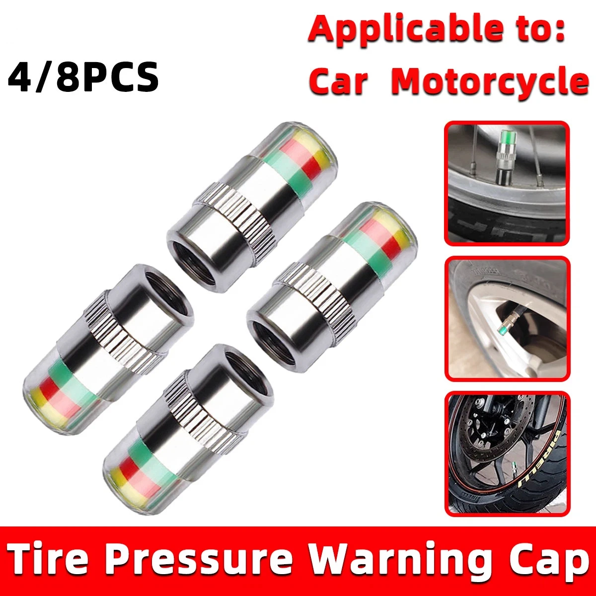 4/8PCS Car Tire Valve Caps wit - Tyre Pressure Gauge recension och pris